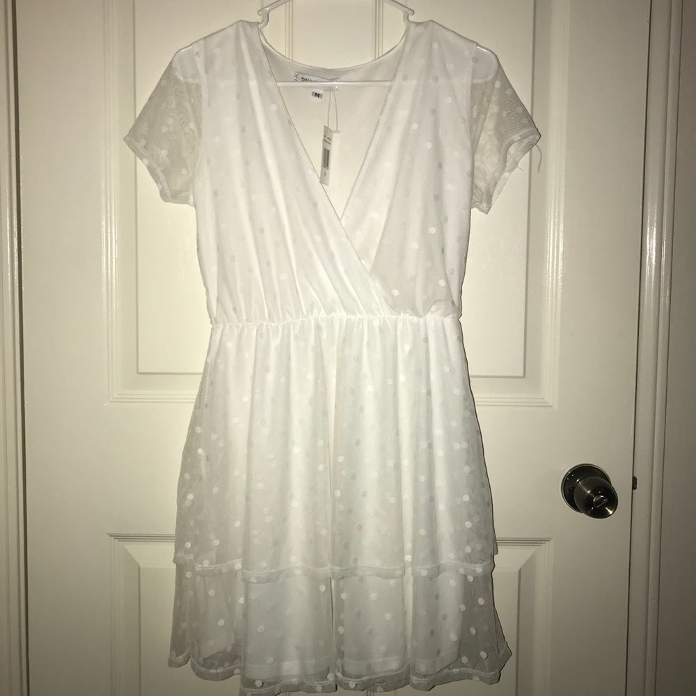 Cute White Dotted Mini Dress